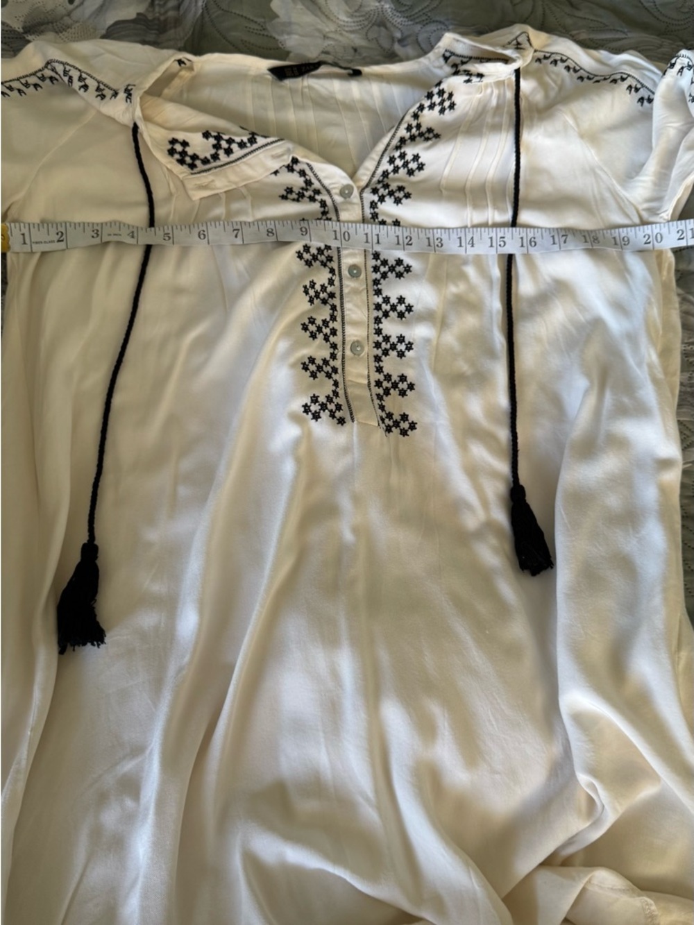 Zara Cream Midi Dress with Black Embroidery and Tassels - Picture 5 of 5